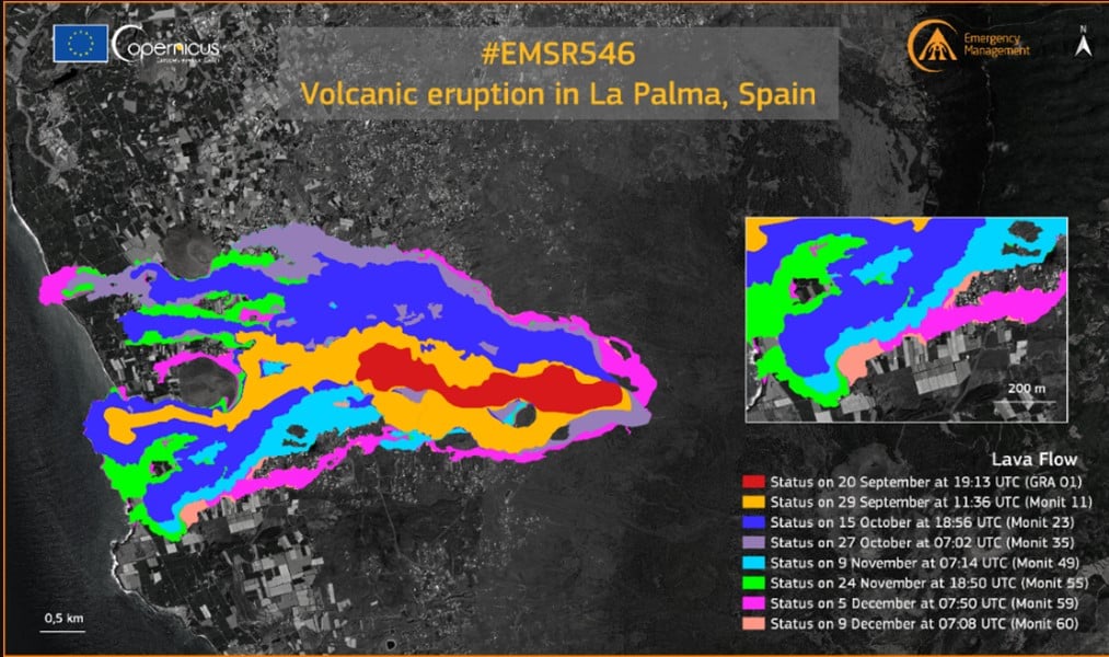 Copernicus mappa eruzione di La Palma.