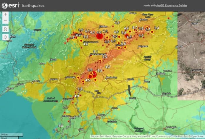 mappa terremoto turchia in tempo reale