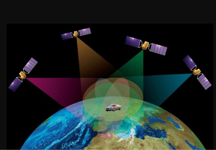 Rappresentazione grafica navigazione satellitare e posizionamento GPS.