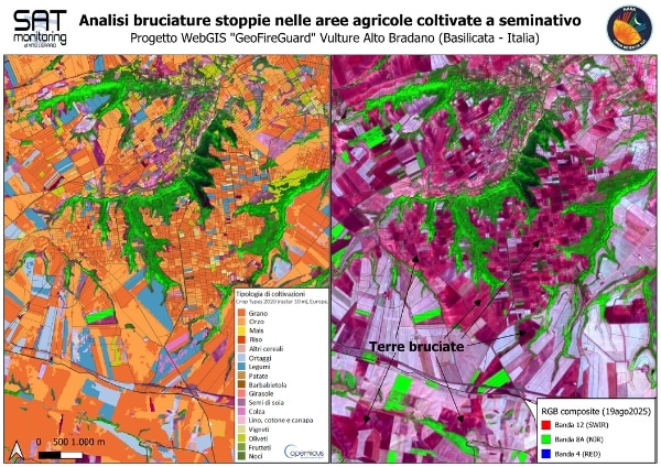 Esempio elaborazione satellitare “Analisi bruciatura stoppie nelle aree agricole coltivate a seminativo”.