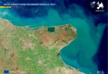 Acque torbide in Puglia dopo l’alluvione di inizio Aprile L'immagine catturata da Sentinel-2 mostra le acque torbide in Puglia dopo l'alluvione di inizio aprile 2026 nella zona del Gargano.