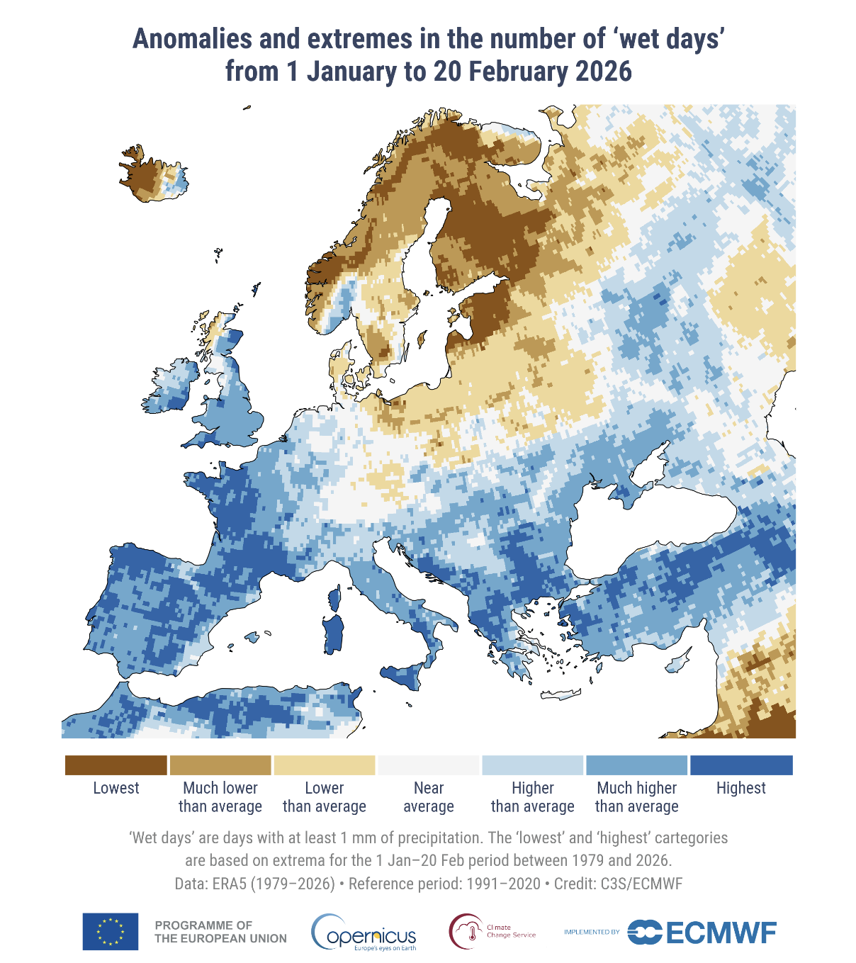 Clima febbraio 2026: temperature globali elevate, piogge estreme in Europa e dati Copernicus su ghiaccio marino e oceani.