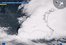 Il temporale V-shaped sul Nord Italia osservato dai satelliti Temporale V-shaped osservato da Copernicus